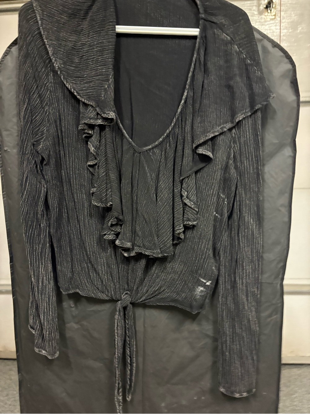 Vintage Havana Black/grey wash  Ruffle Front Tie-Front Top